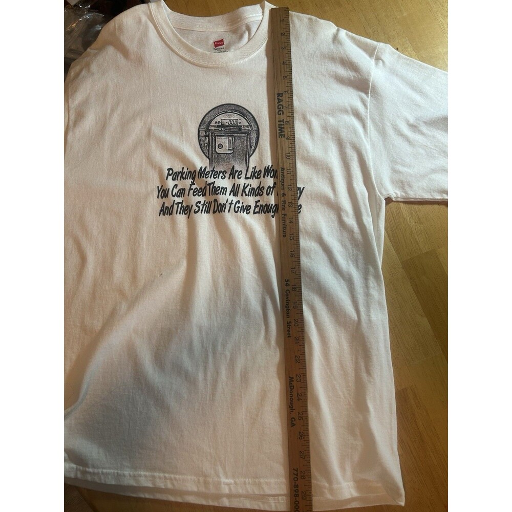 Hanes Sz L Funny Parking Meter Graphic T Shirt White 100% Cotton Humor T-shirt - Picture 7 of 9
